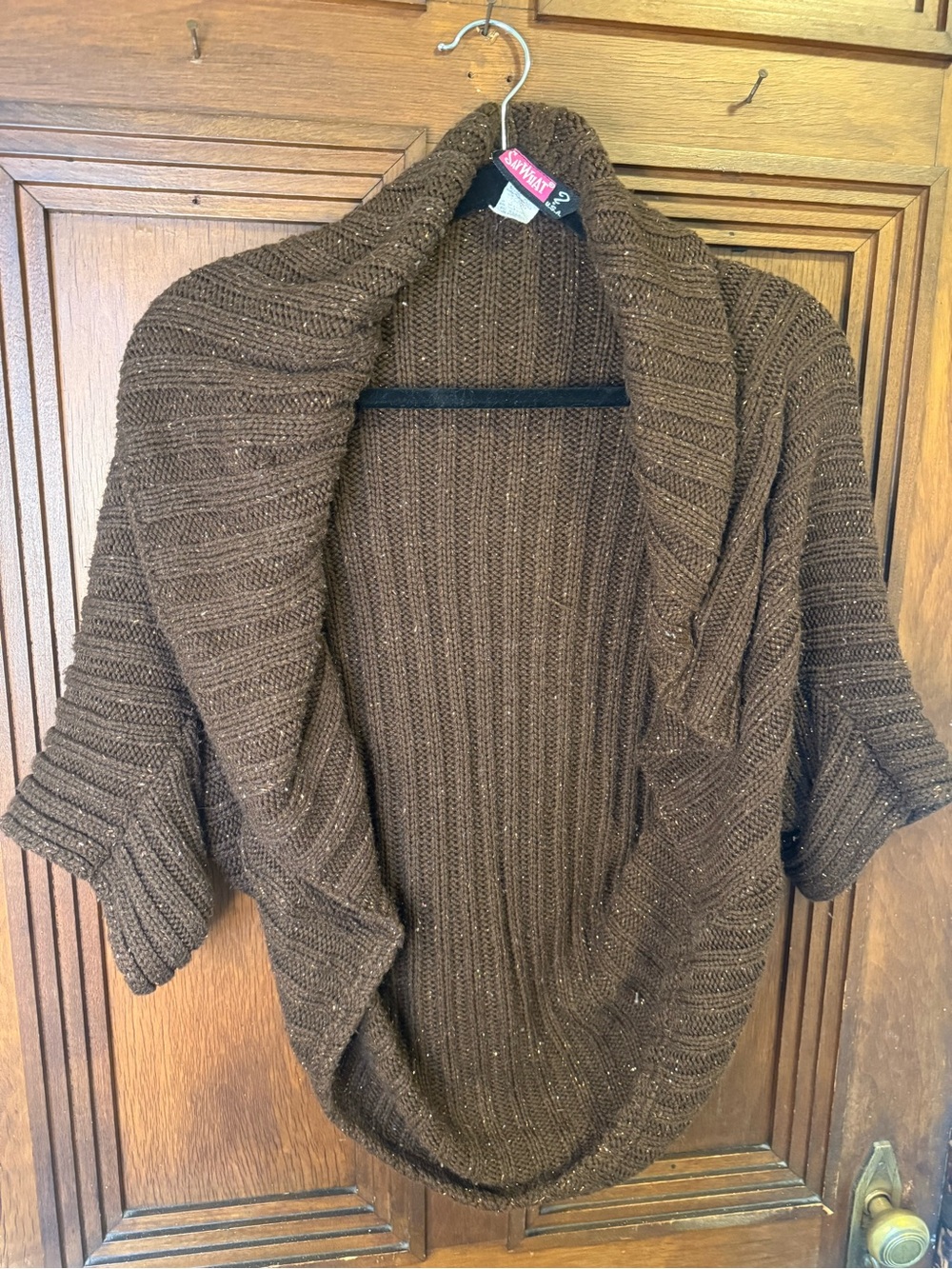 Say What? Brown Ribbed Open-Front Shawl Collar Cardigan